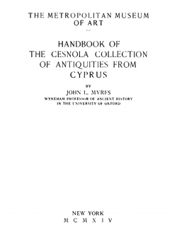 Handbook of the Cesnola Collection of Antiquities from Cyprus | Myres John Linton