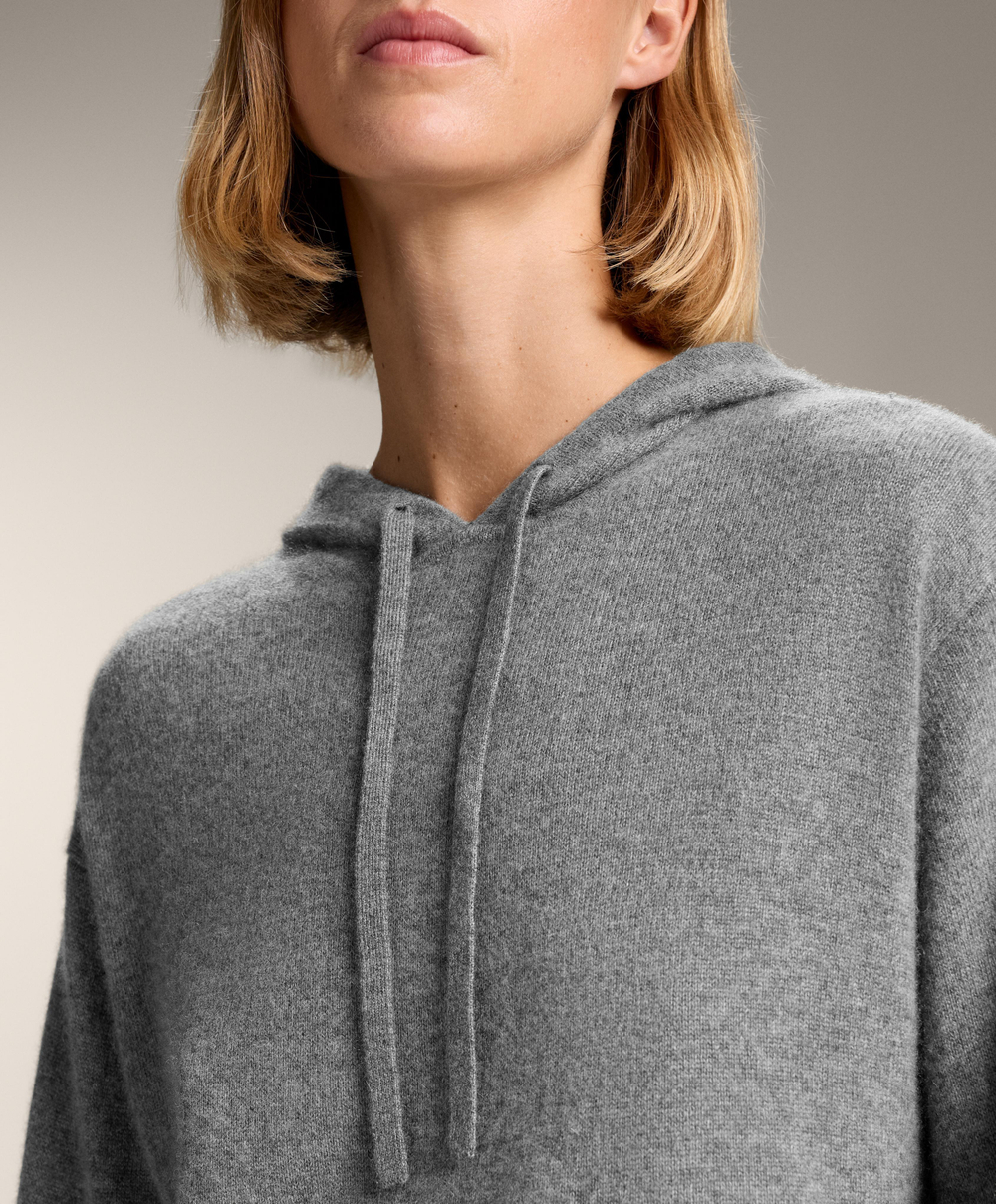 Oysho Толстовка с капюшоном из 100% кашемирового трикотажа, серый меланж