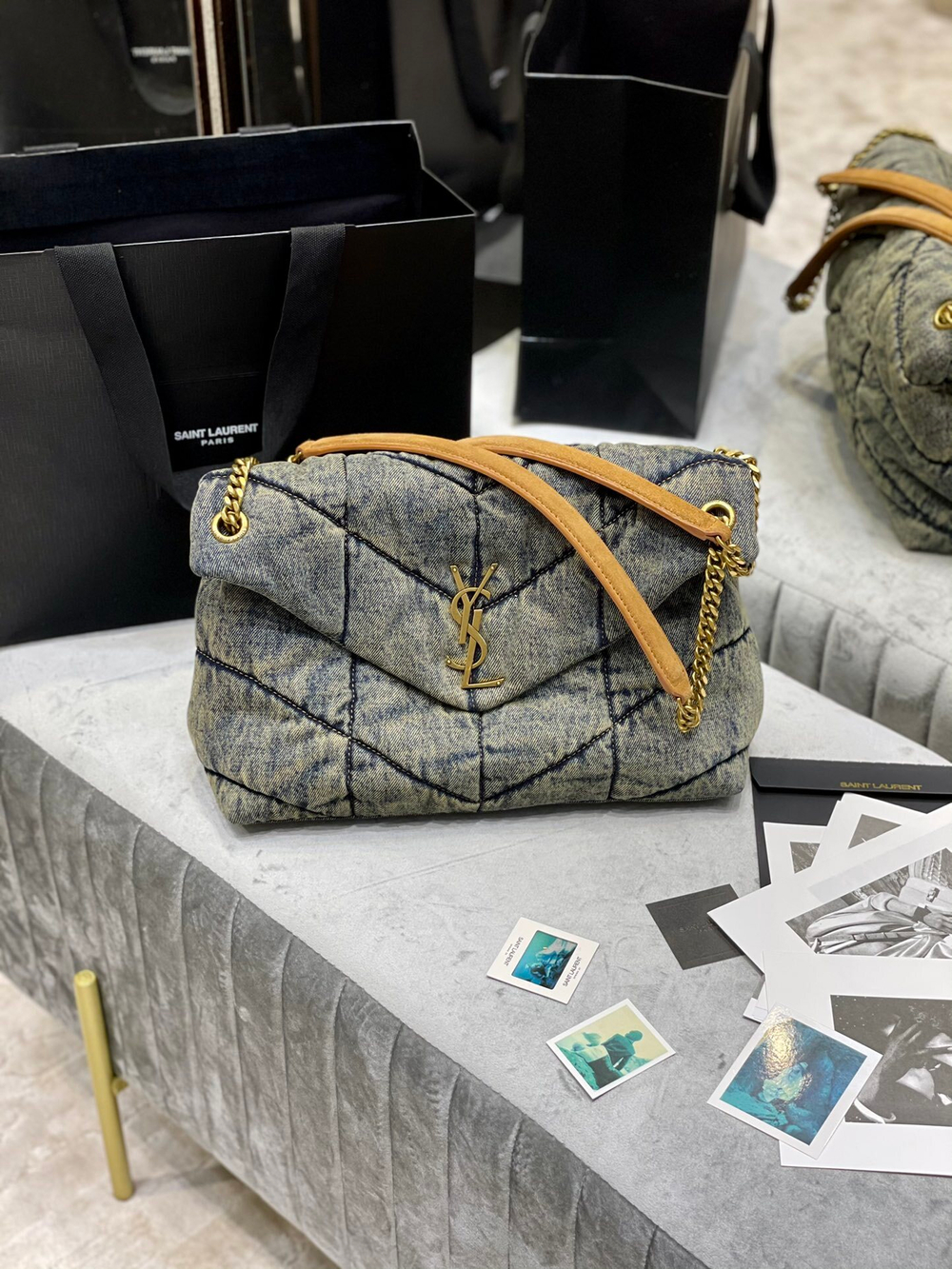 Saint Laurent Loulou Puffer Denim Bag 35 cm
