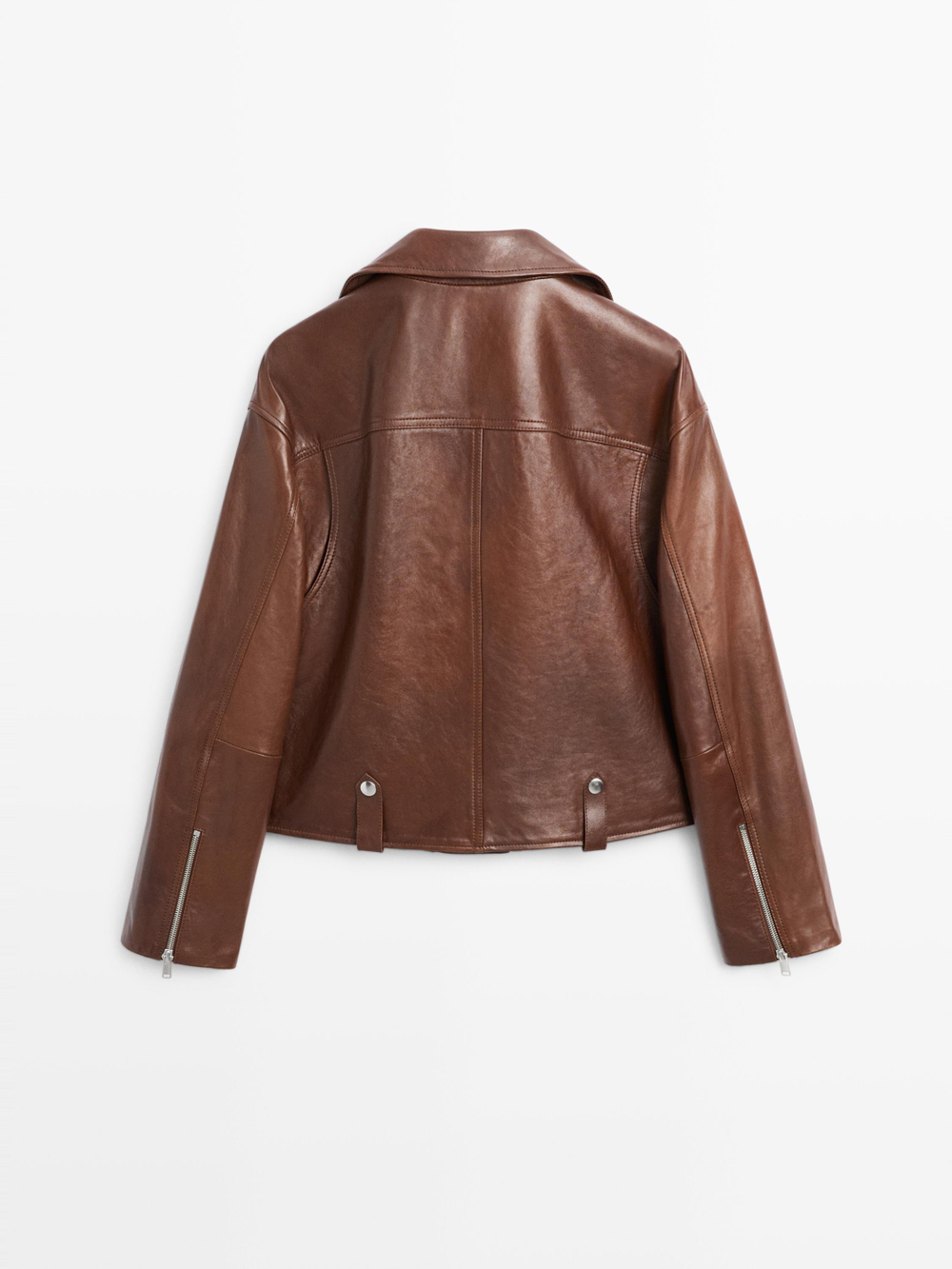 Massimo Dutti Куртка в байкерском стиле из кожи наппа, коричневый