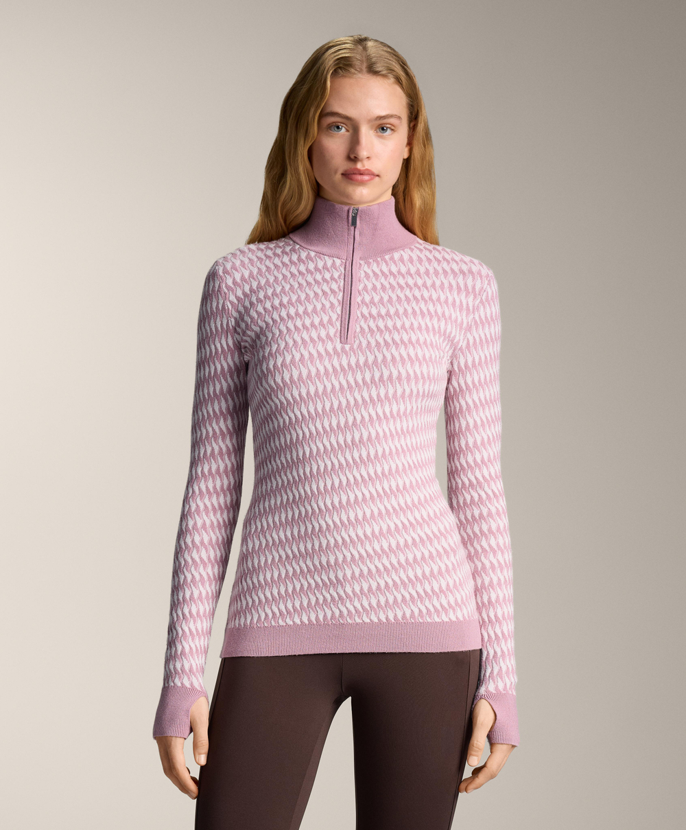 Oysho Лонгслив Base Layer из вязаного жаккарда с геометрическим узором, фиолетово-розовый