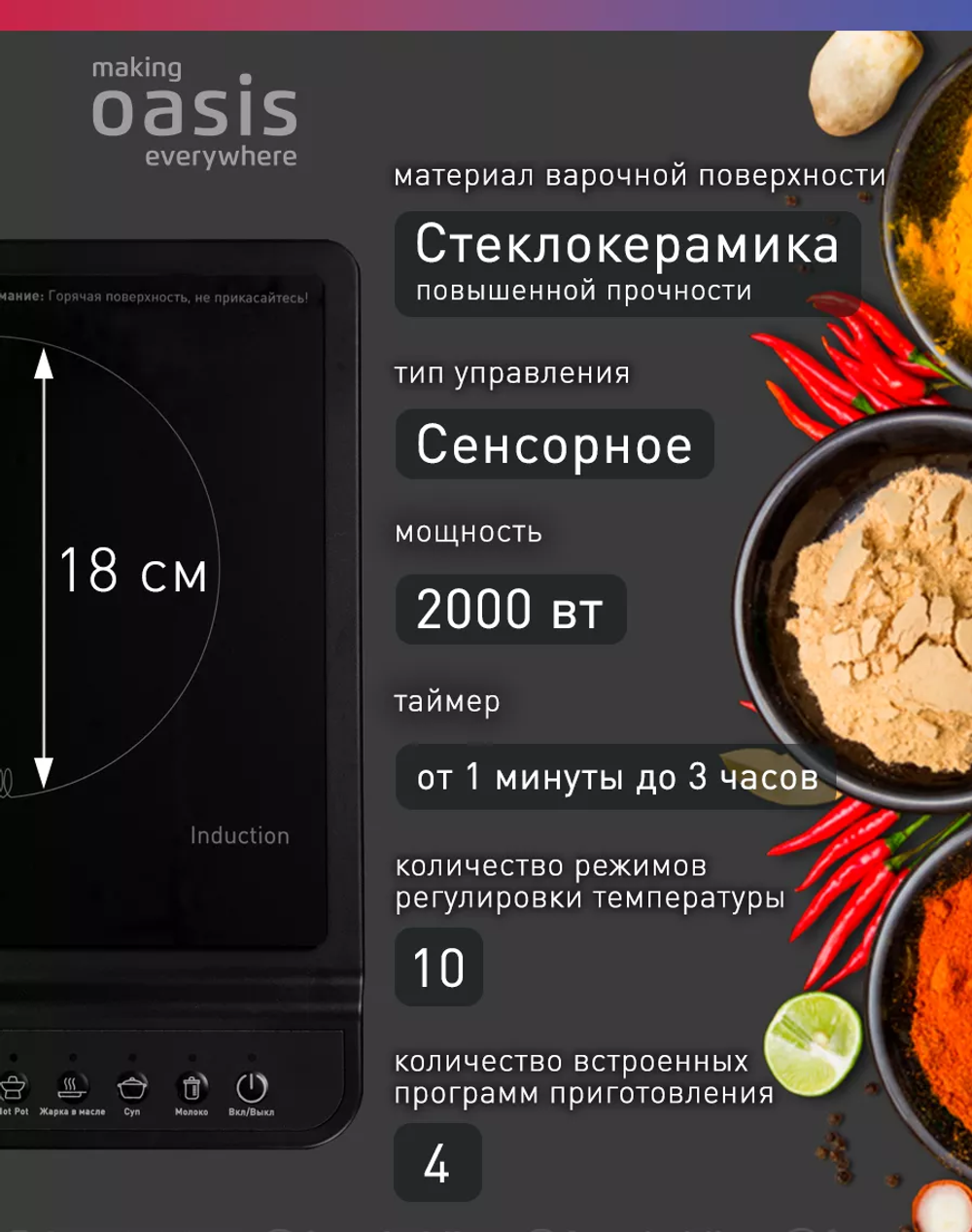 Настольная индукционная плита OASIS PI-B3S