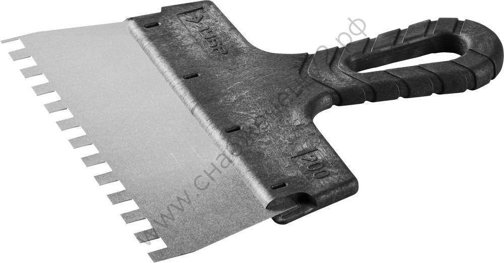 ЗУБР 200 мм, зуб 8х8 мм, зубчатый пластиковая ручка, нержавеющий, Фасадный шпатель, МАСТЕР (10078-20-08)