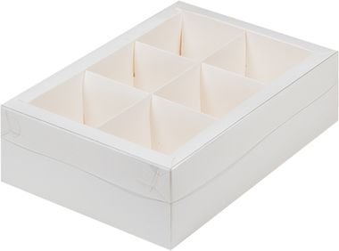 Коробка под ассорти десертов с пластиковой крышкой 24*17*7см, 6 ячеек