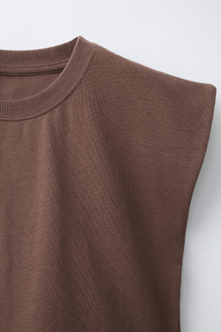 ZARA ОДНОТОННАЯ ФУТБОЛКА HEAVY WEIGHT, КОРИЧНЕВЫЙ