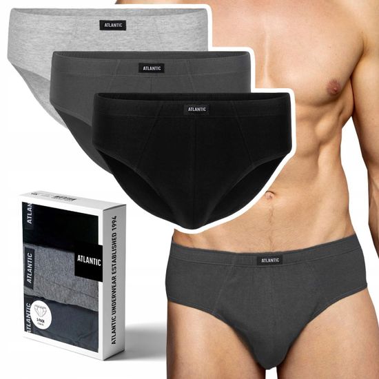 Мужские трусы (3шт) слипы классика Atlantic 3BMP-006,черный+серый+графит