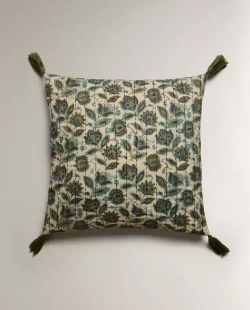 ZARA HOME НАВОЛОЧКА ДЛЯ ДЕКОРАТИВНОЙ ПОДУШКИ С КИСТОЧКАМИ, ЗЕЛЕНЫЙ
