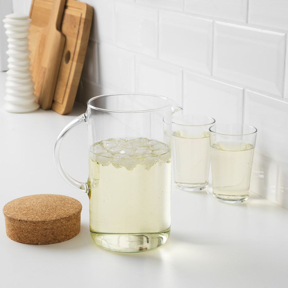 IKEA 365+ Кувшин с крышкой, прозрачное стекло/береста, 1,5 л