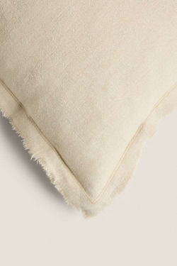 ZARA HOME ЛЬНЯНОЙ ЧЕХОЛ НА ПОДУШКУ С КИСТОЧКАМИ, СВЕТЛО-ЗЕЛЕНЫЙ