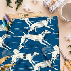 Ткань премиум бифлекс гончие на серо-голубом