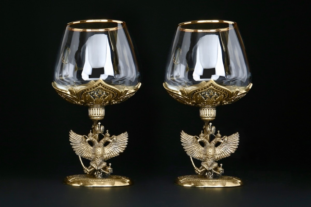 Набор бокалов для коньяка «Гербовый» 2 шт. в подарочном футляре с художественным оформлением
