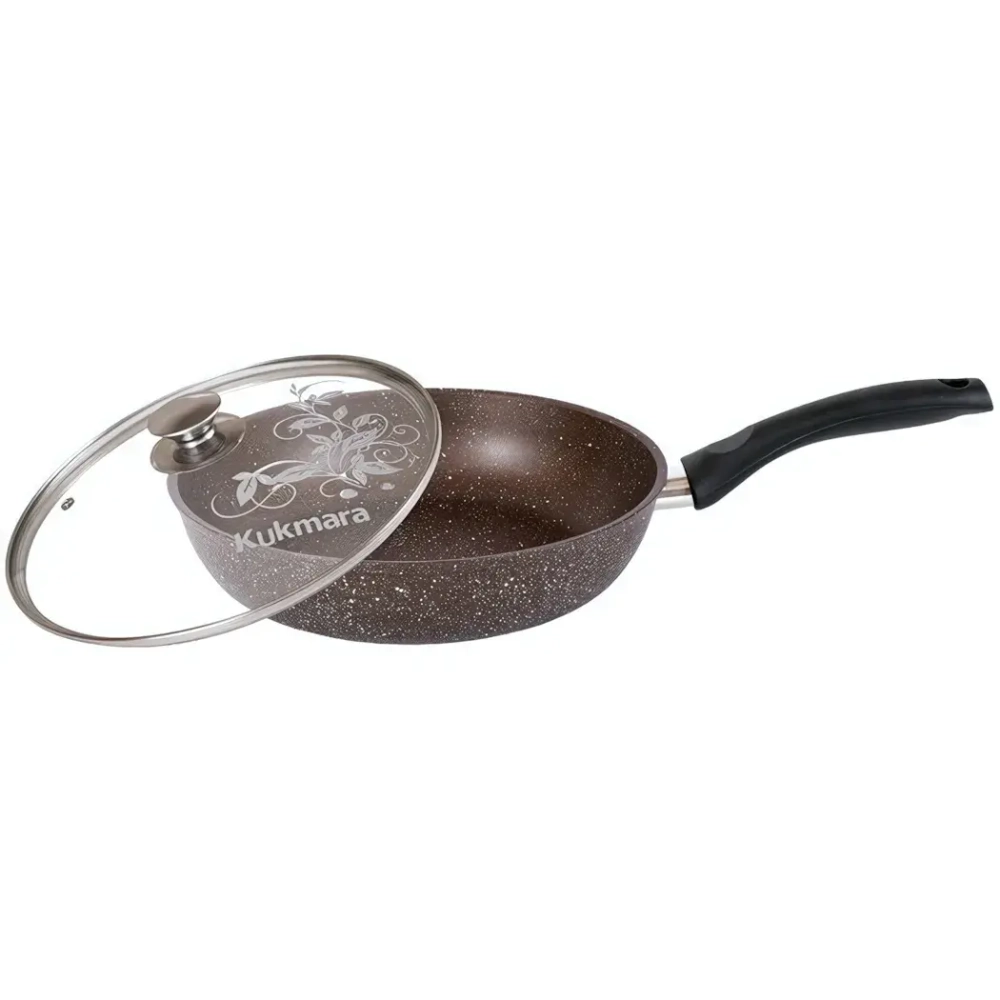 Сковорода 26*6см с ручкой и стекл. крышкой «Мраморная» (кофейный мрамор) смк26603а