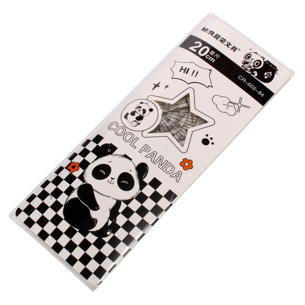 Набор линеек "Панда" 20см, пластик, 4 предмета, ПВХ пенал, 3 вида микс, С-40148