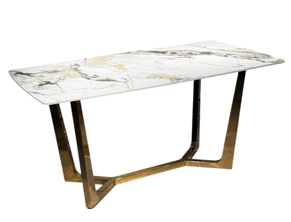 Стол обеденный Ist Casa Ланс, 160х90х75 см, белая керамика, золотой