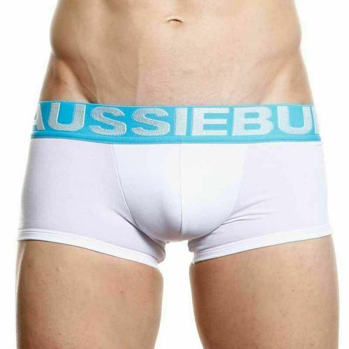 Мужские трусы хипсы белые с бирюзовой резинкой Aussiebum Flame Steam Hipster AB00261