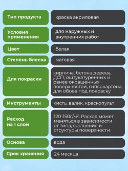 Краска фасадная для наружных работ белая матовая 2.7 кг