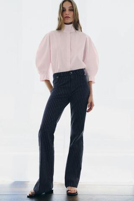 ZARA РУБАШКА С ОБЪЕМНЫМИ РУКАВАМИ ZW, БЛЕДНО-РОЗОВЫЙ