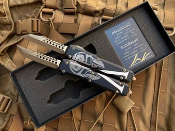 Сет ножей Microtech MT_719-13SETMLS UTX-85 Warhound / Hellhound SET, алюм. рук-ть Molon Labe, бронз