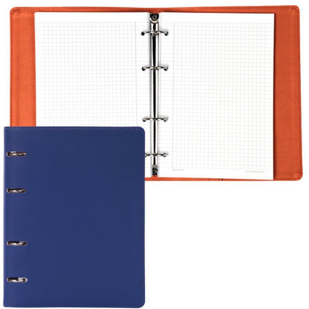 Тетрадь на кольцах А5 (180х220мм), 120 листов, под фактурную кожу, BRAUBERG "Fusion", синий/оранжевый, 129994