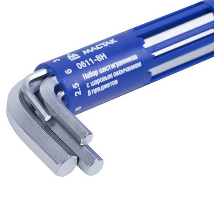 Цена на МАСТАК (0611-8HB) Набор Г-образных шестигранников 2-10 мм, с шаровым окончанием, 8 предметов