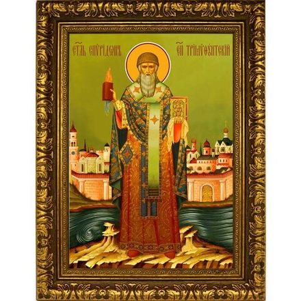 Чудо с кирпичом Спиридона Тримифунтского. Икона на холсте.