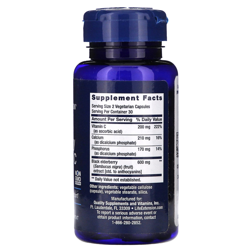 Life Extension, черная бузина с витамином C, 60 вегетарианских капсул