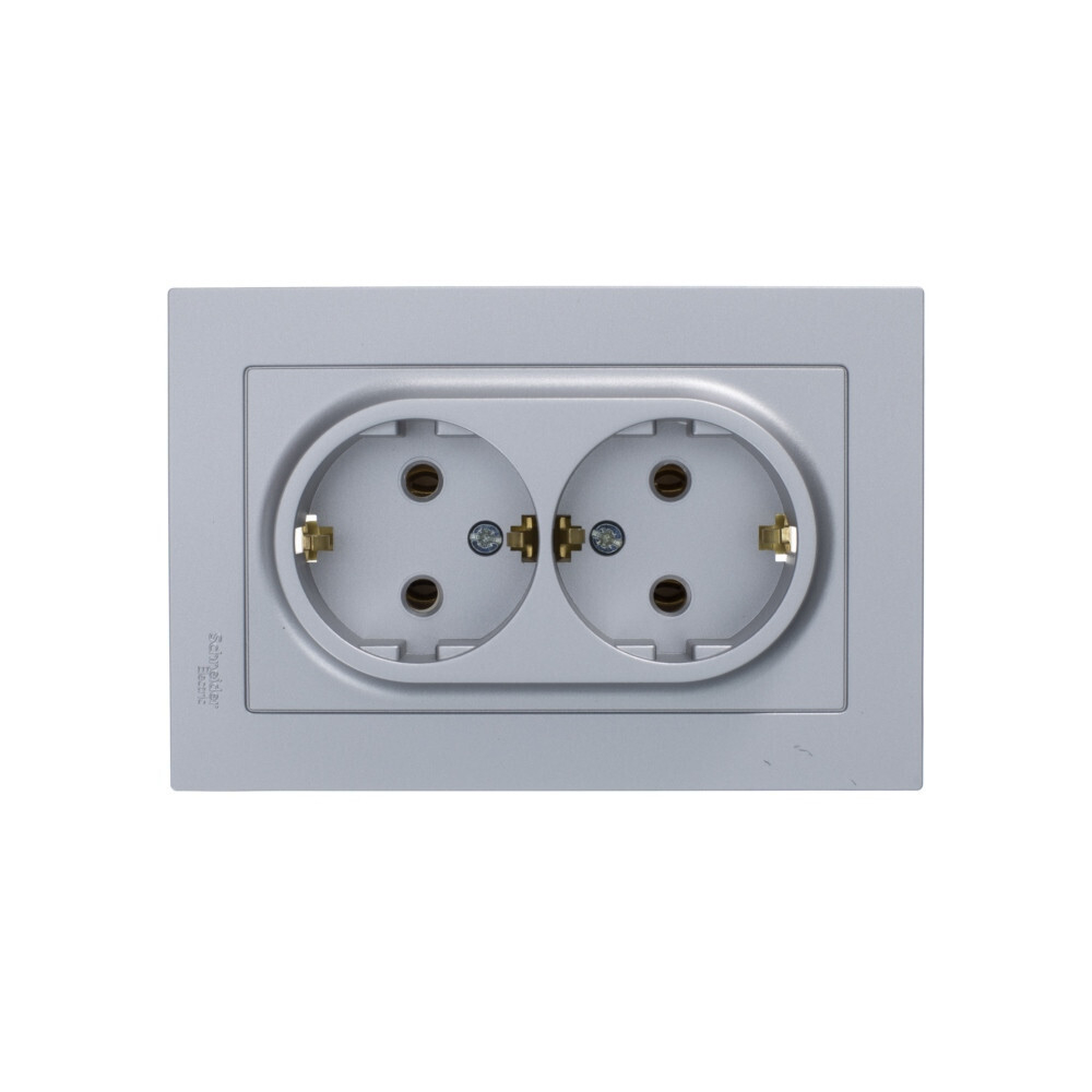 Systeme Electric AtlasDesign Алюминий Розетка с/з двойная, 16А, в сборе