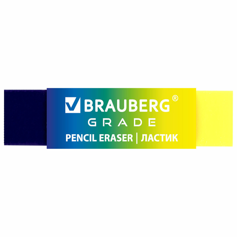 Ластик полупрозрачный BRAUBERG «Grade», 60×15×10 мм, картонный держатель, цвет ассорти, 36 штук в упаковки.