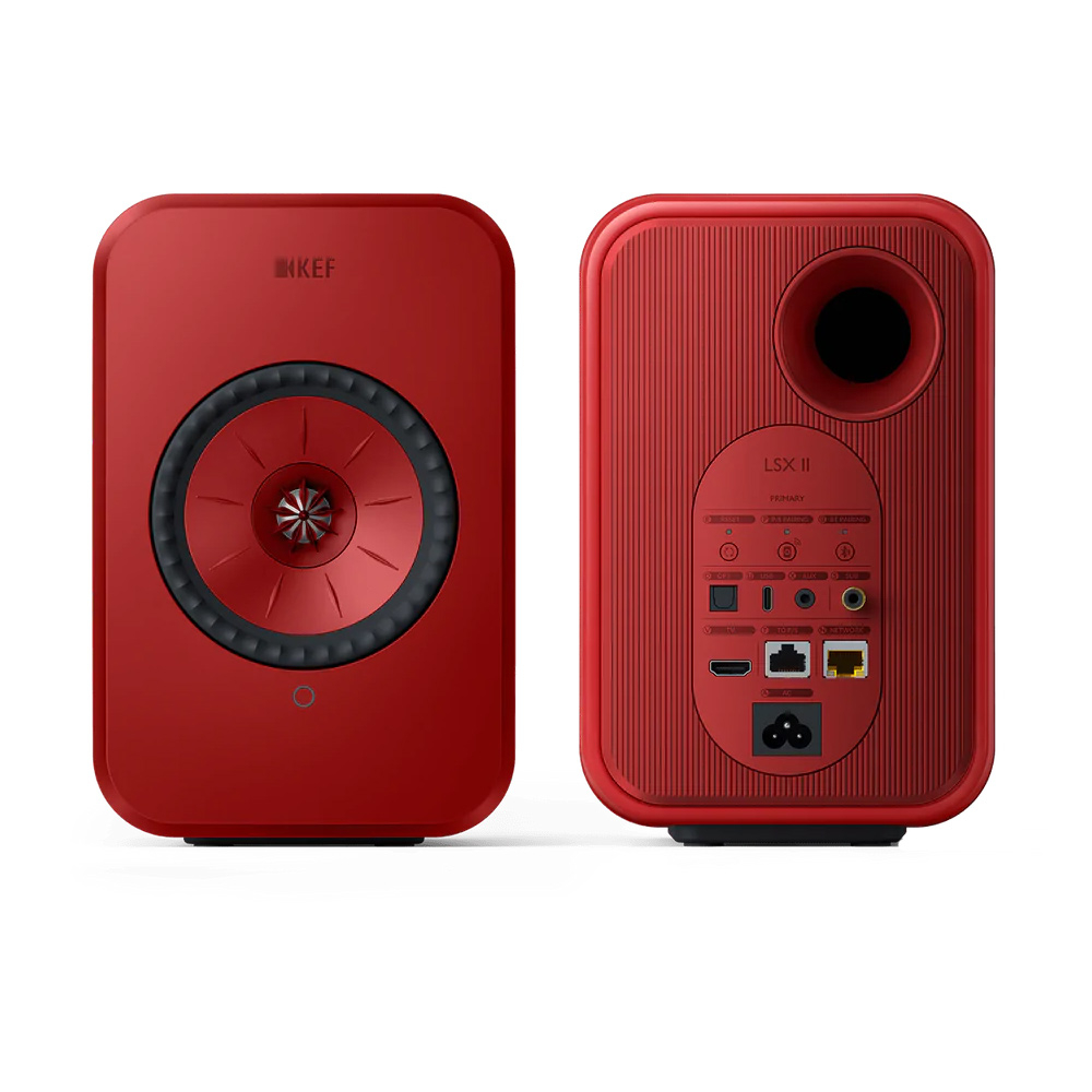 KEF LSX II Lava Red активная беспроводная полочная акустика (Пара) + S1 Floor Stand напольные стойки (Пара)