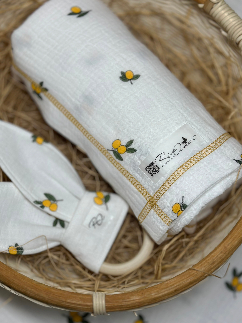 Муслиновая пеленка Лимончики 90*130 (+/-5см)