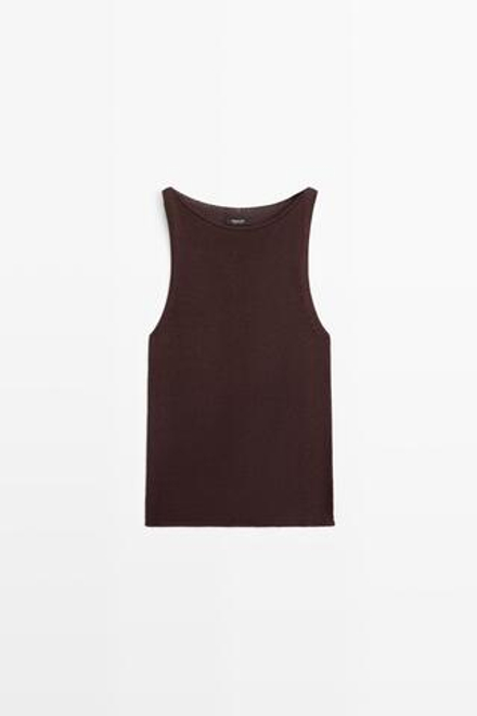 Massimo Dutti Топ из тонкого трикотажа с горловиной халтер, шоколадный