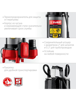 ЗУБР 450 Вт, фекальный насос с режущим механизмом (НПФ-450-Р)