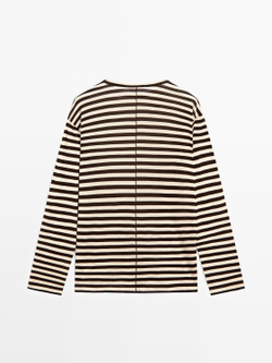 Massimo Dutti Футболка оверсайз в полоску с длинными рукавами, коричневый