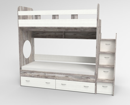Трехъярусная кровать КарИВи Юниор  Бетон Белый