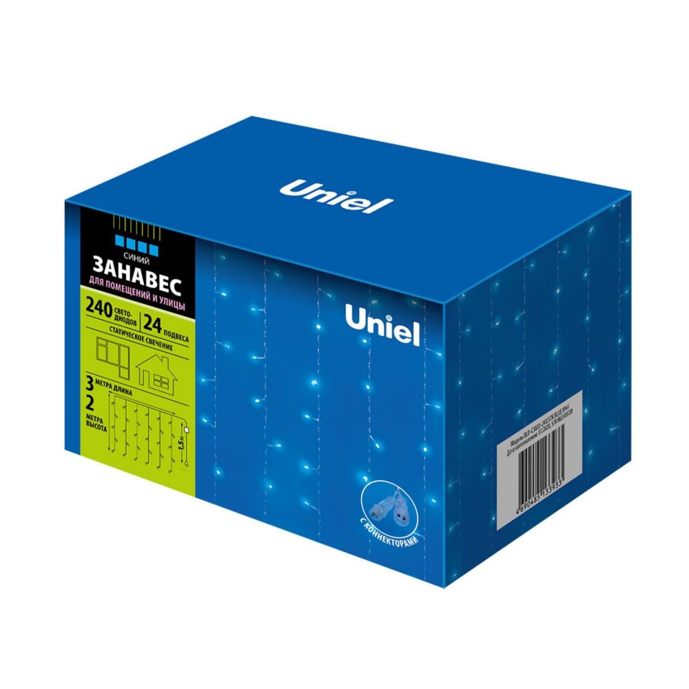 ULD-C3020-240-STK BLUE IP44 Занавес светодиодный со статическим свечением. 3х2м. Соединяемый. 240 светодиодов. Синий свет. Провод прозрачный. TM Uniel