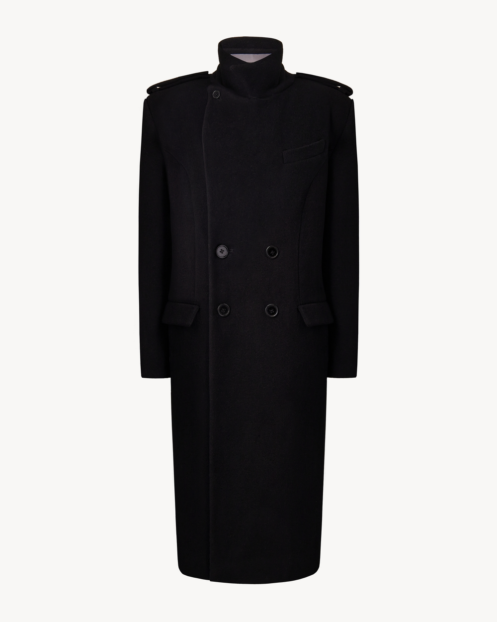 Double-breasted wool military winter coat