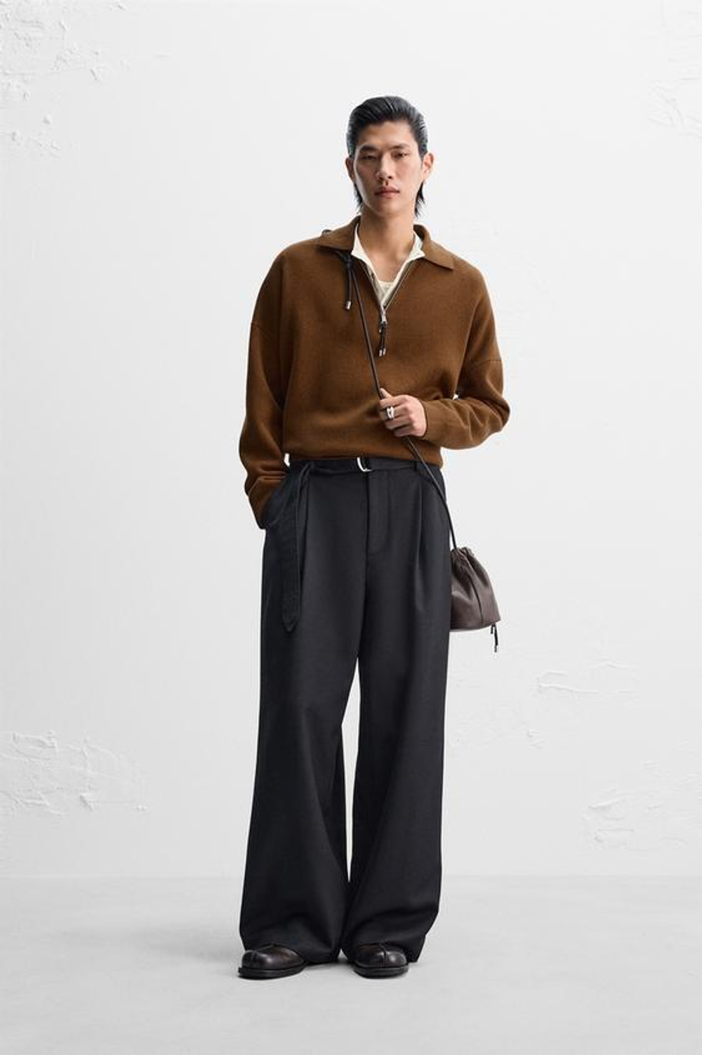 ZARA X NANUSHKA СВИТЕР -ПОЛО НА МОЛНИИ, КОРИЧНЕВЫЙ