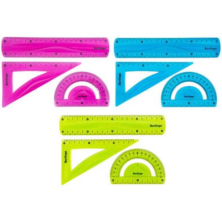 Набор геометрический средний гибкий, 3пр. (треуг.1шт, лин.20см, транспортир) ассорти, Berlingo Flexy