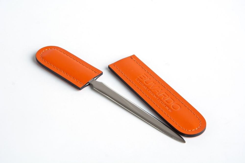 Канцелярский нож с ножнами из кожи цвет ОРАНЖЕВЫЙ