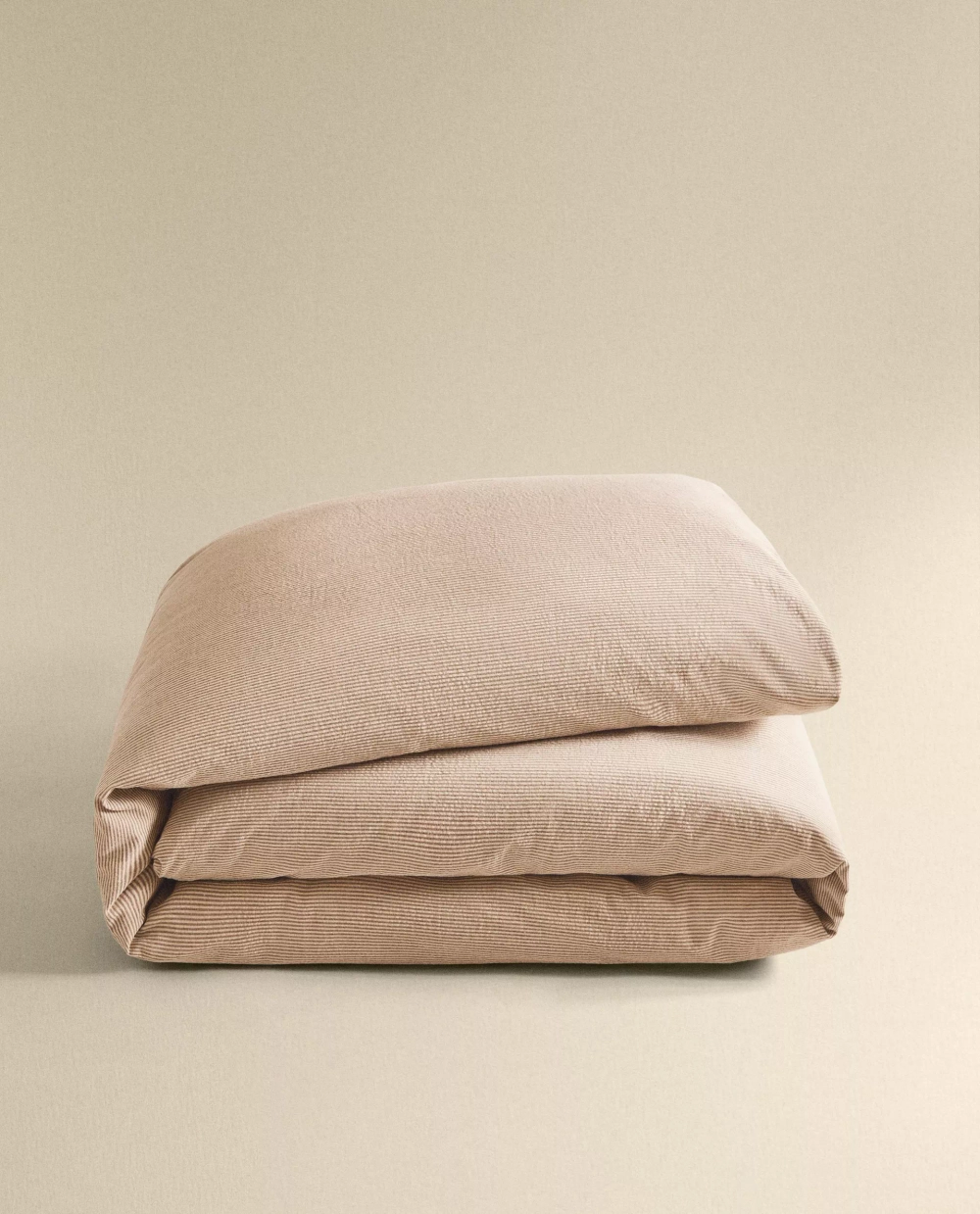 ZARA HOME ПОДОДЕЯЛЬНИК ИЗ ЖАТОГО СИТЦА В ПОЛОСКУ, БЕЖЕВЫЙ