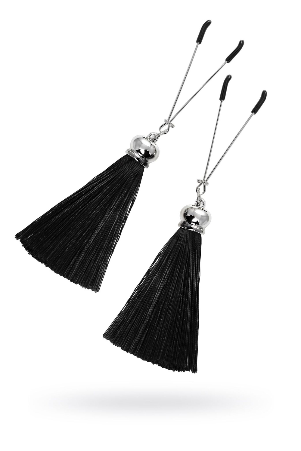 Зажимы на соски «Вилки» с черными кисточками из шелка (Цвет: черный)