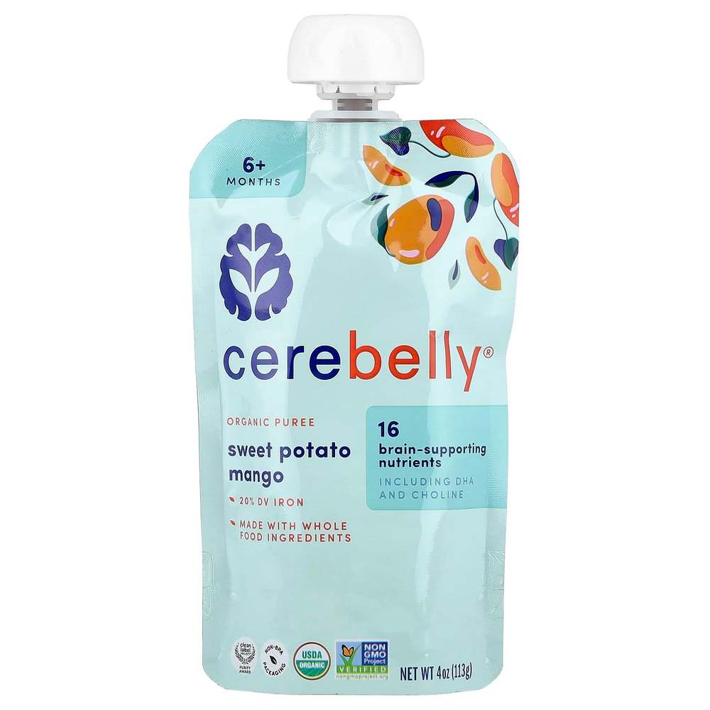 Cerebelly, органическое пюре, для детей от 6 месяцев, батат и манго, 6 пакетиков по 113 г (4 унции)