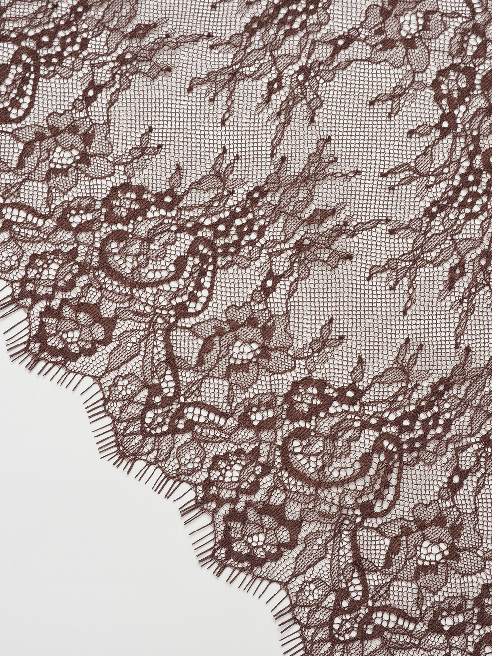 Кружево шантильи темный шоколад неэластичное ширина 22 см купон 2.9 м