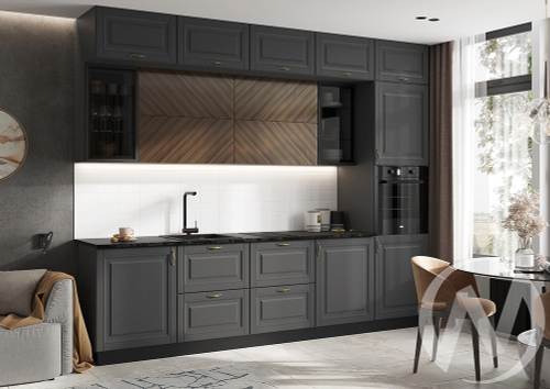 Кухня Престиж 3;0м Компоновка №2 (графит/графит софт NEW; прайм орех/кастилло темный)
