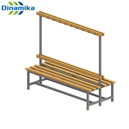 Скамейка для раздевалки двухсторонняя с вешалкой 2000 мм сиденье из дерева