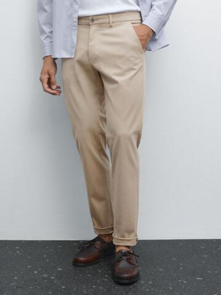Massimo Dutti Узкие брюки из хлопковой смесовой ткани, бежевый