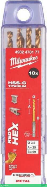 Сверло по металлу Milwaukee RedHEX HSS-TiN 3.5мм 10шт (4932478177)