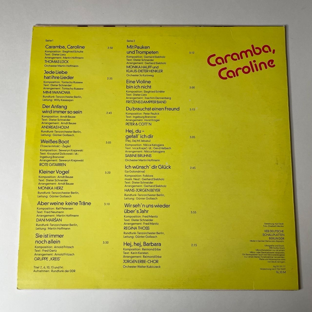 Винтажная виниловая пластинка LP Сборник Caramba, Caroline (ГДР 1977)