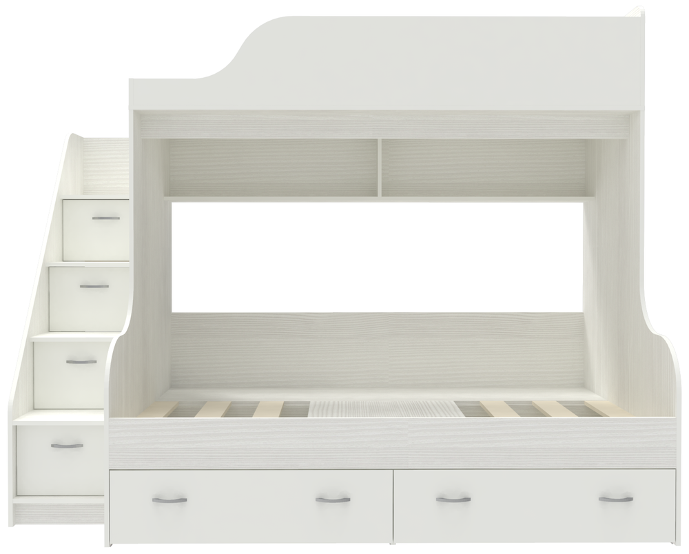 Двухъярусная кровать КарИВи Дуэт-15 с лестницей Комод КарИВиом Белое Дерево Белый