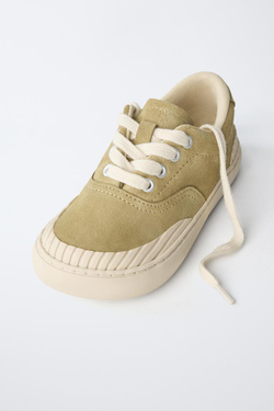 ZARA КОЖАНЫЕ КЕДЫ, ЗЕЛЕНЫЙ ХАКИ